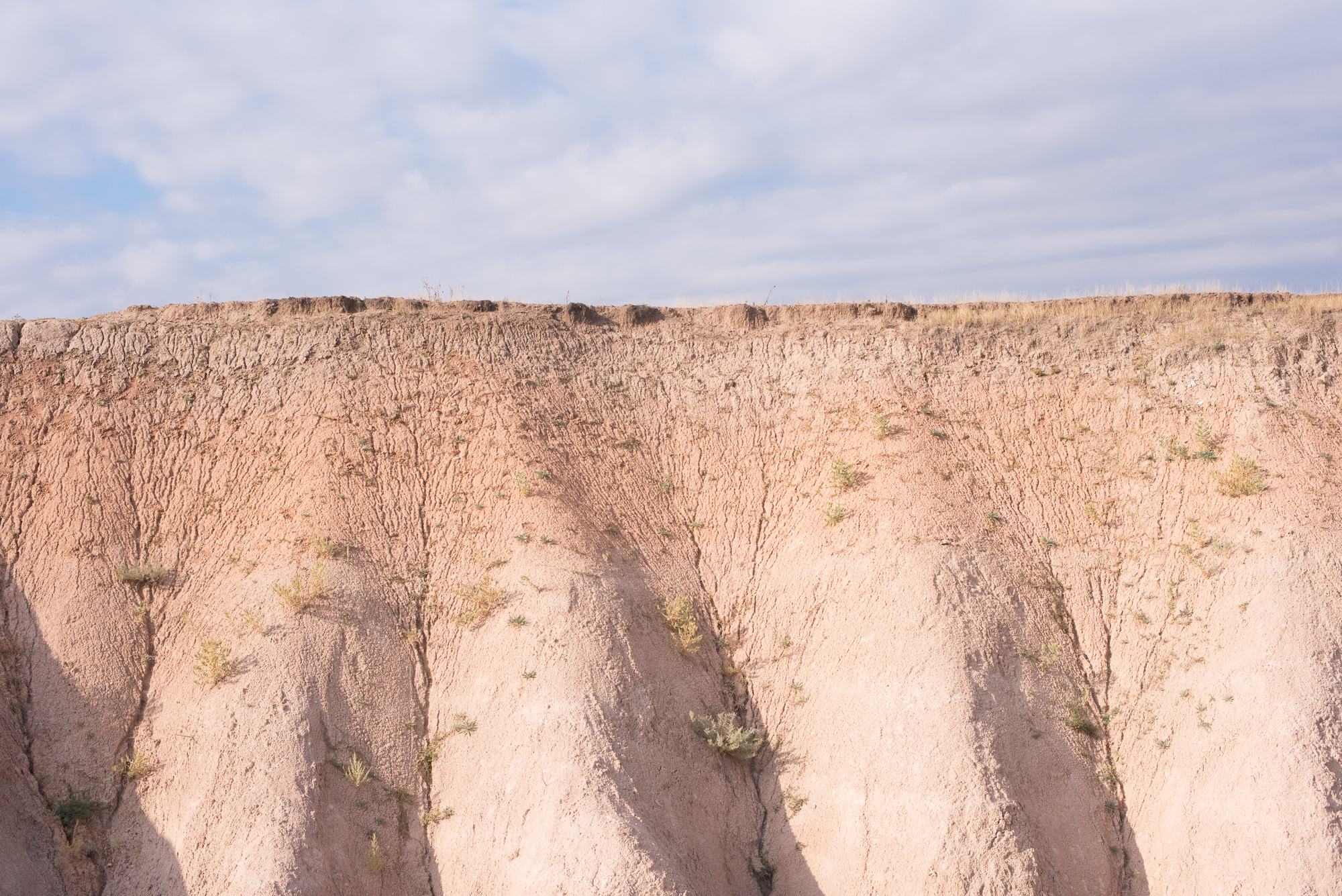 Thin layer of topsoil at Badlands National Park